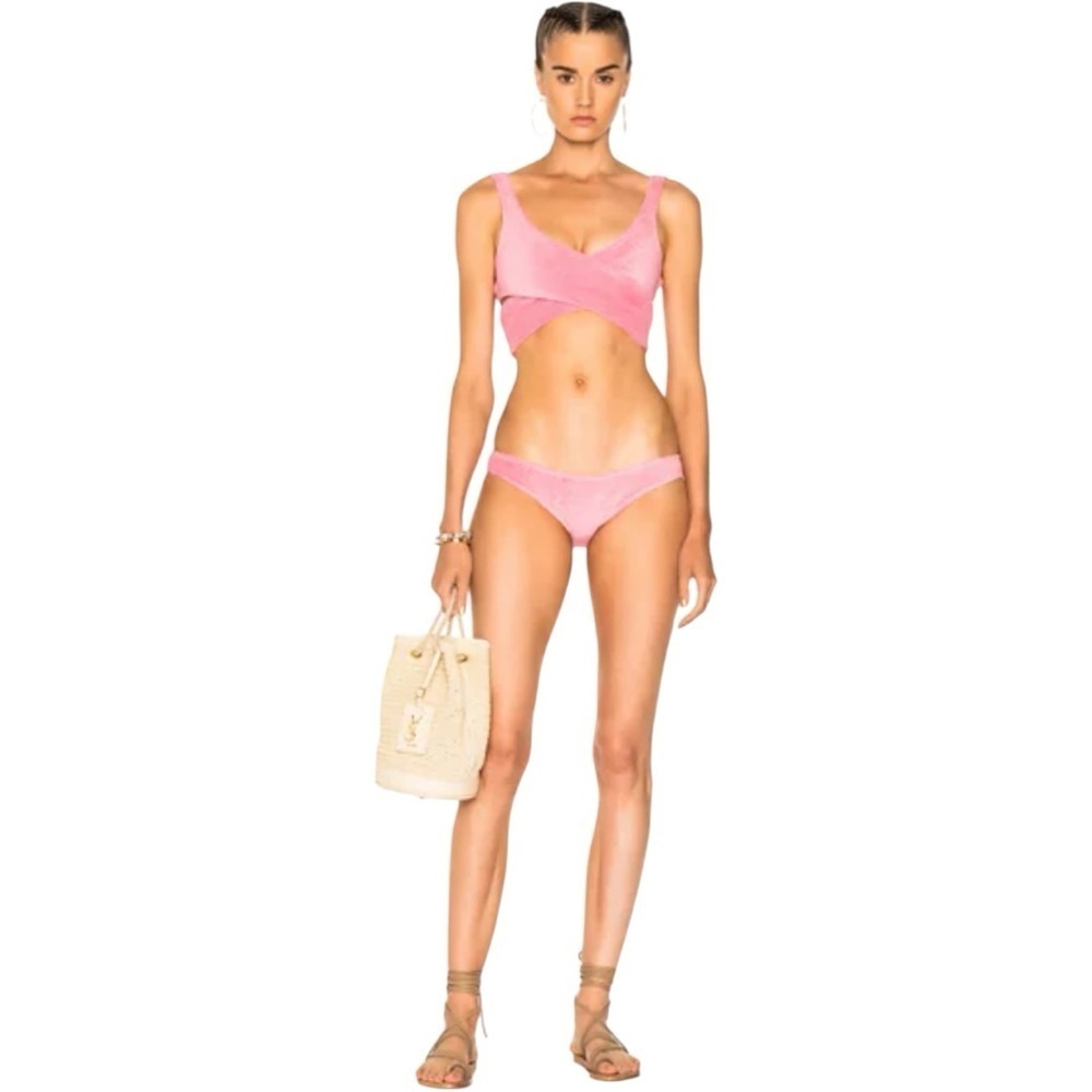 Lisa Marie Fernandez Marie Louise Terry Bikini Set Pink Wrap Top XS S
